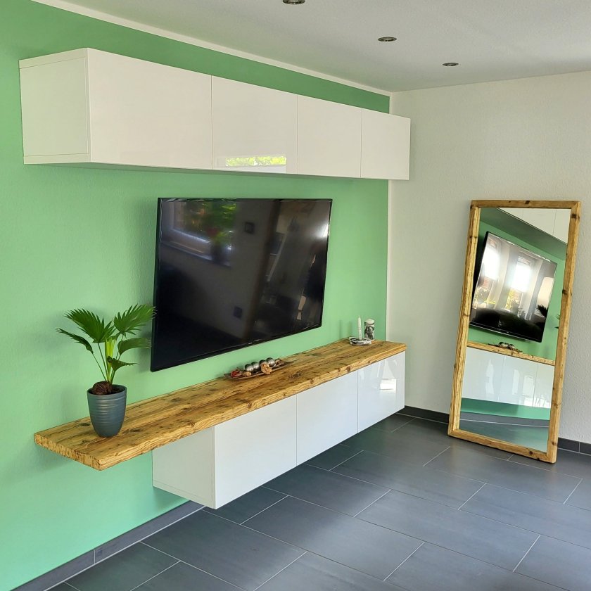 Abdeckplatte fuer IKEA Besta Lowboard Sideboard TV-Schrank aus Massivholz / Altholz / Gerüstbohlen Farbe summer
